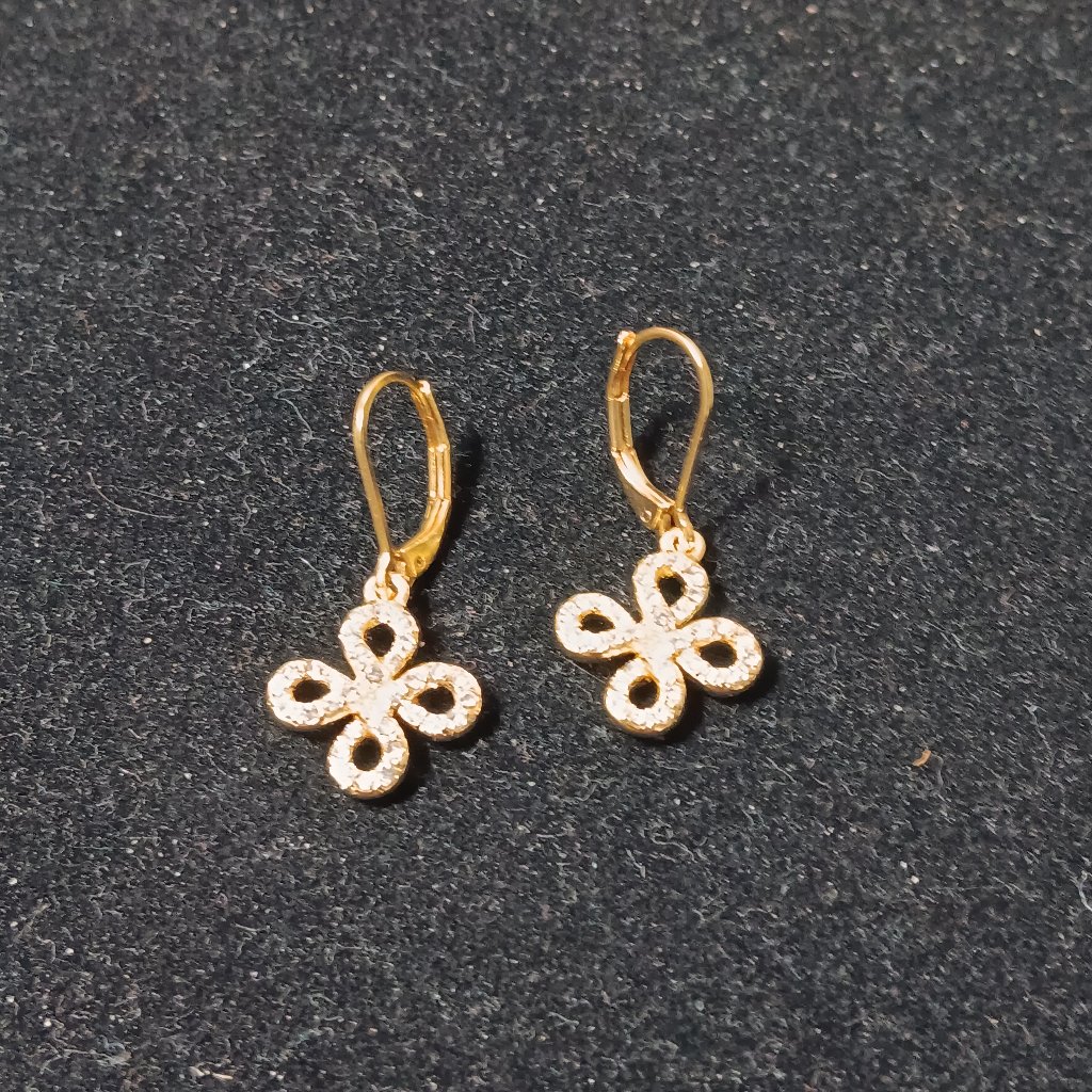 10k Gold Plated Floral Dangle Earrings Unique Brand New